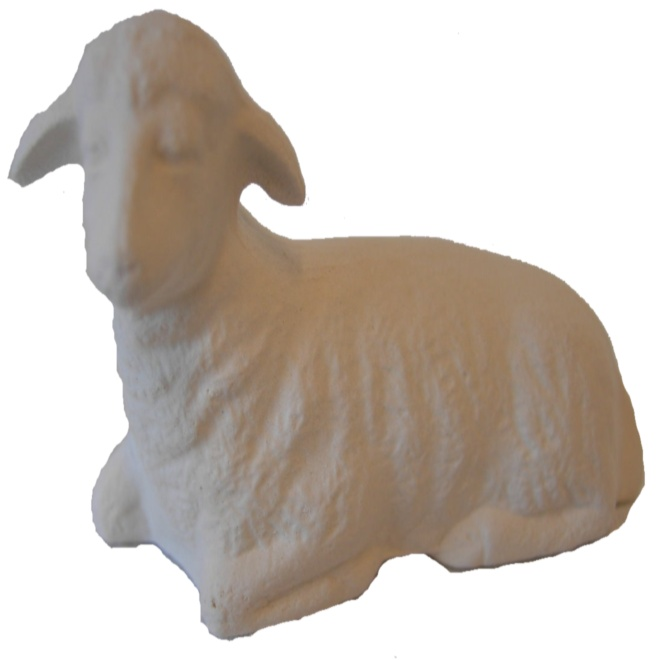 Krippenfigur Schaf liegend links, als Rohling 