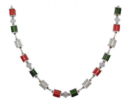 Halskette Würfelkette Cube Glas Polaris grün schwarz weiß Strass silber 162m 