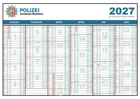 Polizei NRW - zweiseitiges Kalenderblatt 2027 -